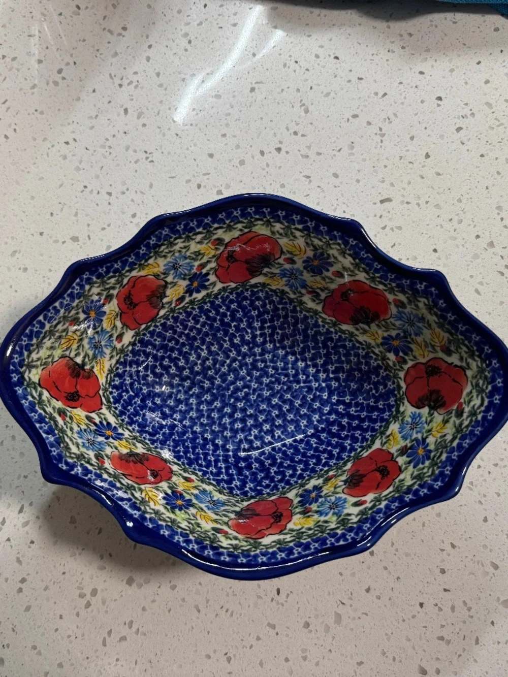 Polish Pottery Red Poppies Swirl Bowl